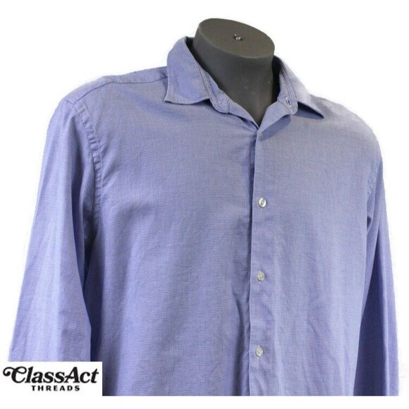 Charles Tyrwhitt Men’s Classic Fit Blue Checked Button Down Shirt Cotton L - Picture 2 of 5